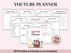 the printable youtuber planner is shown here