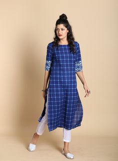 Indigo printed cotton long-kurtis. Style with this Amazing Mirraw Kurtis. Online shopping for office wear kurtis at low prices. ✯ Free Shipping ✯ COD ✯100% Refund ✯ Huge Collection ✯ Offers #Kurtis #KurtisOffer #LadiesKurti #WomenKurta #BuyKurtisOnline #KurtisSales #KurtisForLadies #DesignerKurta #LatestCollection #IndianKurtis #WomenFashion #WomensClothingStore #WomenStyle #FashionBrand Ladies Office Wear, Casual Kurtis, Stylish Office Wear, Ladies Office