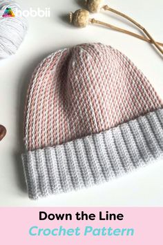 a knitted hat with the text down the line crochet pattern