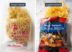 two bags of chow mein noodles next to each other