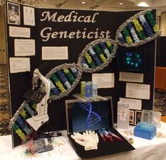 a table with a science themed display on it