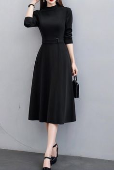 solid lace up long sleeve dress 126012 Dresses Poses, Coffee Colors, Simple Frock Design, Black Dresses Classy, Modest Dresses Casual, Casual Outfit Inspiration, Casual Wear Dress, 2022 Trends, Looks Black