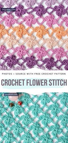 the crochet flower stitch pattern is shown