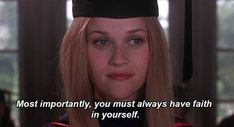 a woman wearing a graduation cap and gown with a quote from the movie high school musical