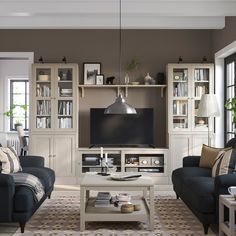 a living room filled with furniture and a flat screen tv on top of a wooden stand