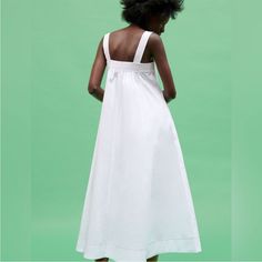 Nwt Big Front Pocket White Empire Waist Maxi Dress For Summer, White Empire Waist Midi Dress For Spring, Chic Empire Waist Dress For Vacation, A-line Maxi Dress For Daytime, Chic Cotton Dresses By Zara, Chic Cotton Maxi Dress For Daytime, Zara Cotton Maxi Dress, Spring Chic Midi Dress With Empire Waist, Spring Daytime A-line Maxi Dress