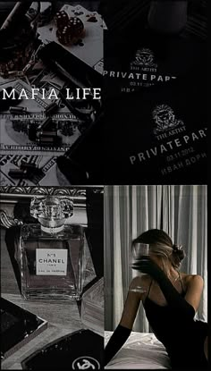 a collage of photos with the words private life written on them, and an image of a woman in black