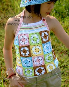 Granny Square Patterns, Girls Frocks, Crochet Blouse Pattern, Crochet Granny Squares, Blouse Tops Designs, Trendy Tank Tops