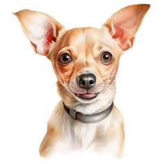 a drawing of a small dog wearing a collar and looking at the camera with an intense look on his face