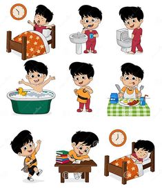 a set of cartoon children in different poses