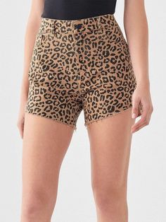 This item is Final Sale. Take a walk on the wild side in the Hepburn High Rise Wide Leg Shorts featuring a high rise short that is fitted through the thigh in a funky leopard print for a modern twist on a retro style! Material: 58% Cotton 28% Tencel 13% Polyester 1% Lycra Measurements: Rise: 11 1/2" Inseam: 4 1/2" Leg Opening: 23" Designer Information DL1961 focuses on sustainability. They are the epitome of perfect-fit denim. Made from patented XFIT technology fabric, each pair flawlessly forms Wide Leg Shorts, Distressed Jean Shorts, High Rise Shorts, Retro Look, Premium Denim, High Rise Jeans, Swimwear Tops, Retro Fashion, Leopard Print