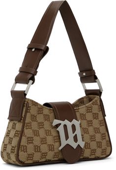 Recycled polyester-blend canvas shoulder bag in brown. · Jacquard logo pattern throughout · Buffed leather trim throughout · Adjustable shoulder strap · Logo hardware at Magnetic foldover flap · Zip closure · Logo-woven twill lining · Logo-engraved silver-tone hardware · H5 x W9.5 x D3 Supplier color: Biscotto Monogram Canvas Double Handle Shoulder Bag With Adjustable Strap, Monogram Canvas Shoulder Bag With Adjustable Strap, Adjustable Strap Monogram Canvas Shoulder Bag With Double Handle, Monogram Canvas Shoulder Bag With Leather Trim, Beige Leather Shoulder Bag With Logo Hardware, Beige Monogram Canvas Shoulder Bag, Brown Rectangular Shoulder Bag With Logo Hardware, Brown Monogram Canvas Crossbody Shoulder Bag, Beige Monogram Canvas Bag With Monogram Print