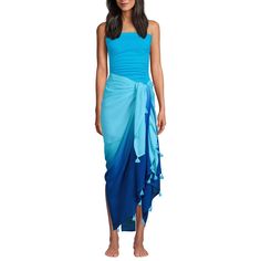 This drapey, lightweight and colorful sarong is the perfect addition to your swim look. With decorative tassels for a touch of playfulness, you’ll love finding different ways to wrap and tie it, for multiple looks in one. Sleeveless Tassel Swimwear For Beach, Blue Tassel Cover-up For Summer, Summer Tassel Swimwear For Pool, Summer Poolside Swimwear With Tassels, Tassel Swimwear For Poolside Summer, Summer Blue Swimwear With Tassels, Summer Tassel Tie-side Swimwear, Blue Tasseled Swimwear For The Beach, Tassel Swimwear For Beach Season