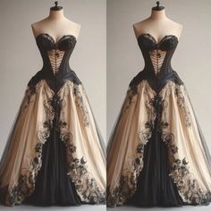 two pictures of a dress with black and beige flowers on the bottom, one in front