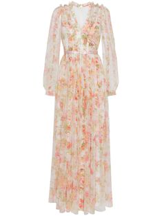 The Needle & Thread Peony Promise Maxi Dress is crafted from soft tulle and features a hand-painted floral design. The dress has a fully ruffled bodice and a lined skirt. The tulle sleeves have an elasticated cuff. The dress has a concealed rear zip fastening and a V-neck. It also includes a ribbon band and is lined. This dress is a maxi and has a romantic style. Tulle Ruffles, Skirt Tulle, Ballerina Dress, Tulle Sleeves, Short Gowns, Soft Tulle, Needle Thread, Lined Skirt, Midi Length Dress