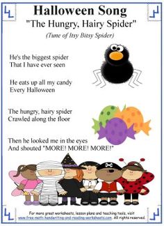 an image of children's halloween song for the hungry, hairy spider and more