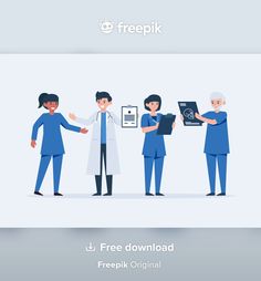 three doctors are talking to each other in front of a white background with the words freepik on it