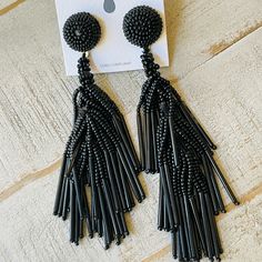 Totally Cute Seed Bead Earring Multi Layered Lots Of Movement Very Light Catching Lead And Nickel Free Post Style New Never Worn Or Tried On 3.5 Inch Drop , Button At Post 1/2 Width Black Beaded Dangle Earrings For Party, Elegant Black Earrings With Colorful Beads, Party Black Beaded Round Earrings, Black Beaded Earrings With Dangling Beads For Evening, Black Beaded Dangling Earrings For Evening, Black Dangling Beads Earrings For Evening, Beaded Fringe Earrings With Round Beads For Party, Beaded Fringe Earrings For Party, Black Beaded Fringe Earrings For Party