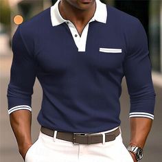 Season:Summer; Fabric:Polyester; Sleeve Length:Short Sleeve; Look After Me:Wet and Dry Cleaning,Washable; Gender:Men's; Style:Comfortable,Fashion,Basic; Elasticity:Micro-elastic; Tops Type:Button Up Polos,Golf Shirt,Polo Shirt; Occasion:Casual,Holiday; Fit Type:Regular Fit; Pattern:Color Block; Design:Patchwork; Neckline:Lapel; Listing Date:07/25/2023; Bust:; Length:; Shoulder Width:; Sleeve: Navy Collared Top With Buttons, Summer Polo Shirt With Collar And Pockets, Blue Polo Shirt With Collar And Buttons, Blue Business Casual Collared Top, Navy Collared Office Top, Navy Collared Top For Office, Navy Summer Top With Collar, Blue Collared Polo Shirt For Business Casual, Blue Long Sleeve Polo Shirt For Work