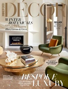 a living room filled with furniture on top of a magazine cover next to a fire place