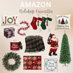 an image of christmas decorations and gifts for the holiday season with text that reads, amazon holiday favorites