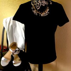 This Adorable Top Is Perfect For On The Job Or With Jeans For The Weekend. It Is Stretchy And Has A Flattering Look To It. It Is A Great Wardrobe Essential. The Measurements Are In The Photos. Black Scoop Neck Top For Work, Elegant Black T-shirt For Night Out, Black Shorts, Wardrobe Essentials, The Weekend, Scoop Neck, Womens Tops, Tops & Tees, Wardrobe