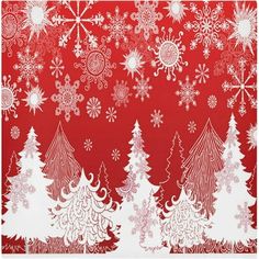 christmas trees and snowflakes on a red background