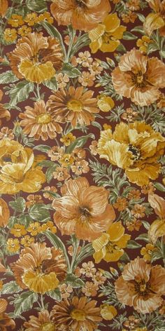 a brown and yellow floral print fabric