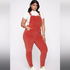 Corduroy Material Burnt Orange/ Auburn Color Skinny Jeans Open Back Overalls Excellent Like New Condition Nwot Never Worn Pet Free & Smoke Free Home Measurements: 34” Waist 29” Inseam Orange Overalls, Full Bedding, Auburn Color, Plus Size Summer Outfits, Corduroy Overalls, Fashion Nova Outfits, Plus Size Summer Outfit, Fashion Nova Models, Fashion Nova Jeans