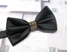 "Beautiful silk pre tied and adjustable double tiered banded bow tie. Will adjust from 13\" through 20\" neck. Bow dimensions 2.5\" x 4.5\"." Bow Tie Knot, Black Bow Tie, Neck Bow, Mens Bow Ties, Tie Accessories, Metal Ring, Blue Paisley, Black Bow, Bow Ties