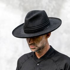 COWBOY ZIG HAT Hand Formed Black Rabbit Felt Hat beeswaxed - Etsy Bulgaria Artisan Black Felt Hat With Flat Brim, Black Artisan Fedora Felt Hat, Black Artisan Felt Hat With Short Brim, Artisan Black Fedora Felt Hat, Artisan Black Hat With Flat Brim, Black Artisan Felt Hat With Wide Brim, Artisan Black Felt Hat With Short Brim, Black Artisan Brimmed Fedora, Black Artisan Fedora