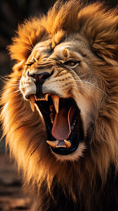 A roaring lion, the eloquent communicator of the wild. Lion Photography Amazing Pictures, Lion Roar Tattoo, Japanese Food Photography, Lion Roar, Powerful Messages, Tiger Artwork