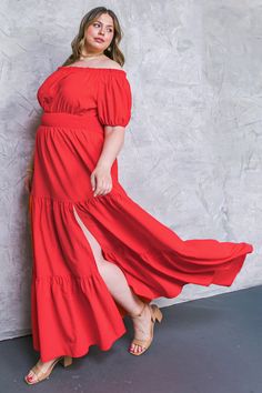 This OUT IN THE COUNTRY WOVEN MAXI DRESS is absolutely perfect for summer days. It is made with a reliable woven fabric and features a flattering off the shoulder neckline, a smocked waist, and a tiered skirt. The dress’s ruffled edge adds an extra touch of femininity. Enjoy the sun in comfort and style. Details Self: 100% Polyester Size & Fit - Model is 5`8 " And Wearing Size Small - Measurements Taken From Size Small - Approx. Length: 60” CURVE SIZE 1X - 3X - Model is 5`9" And Wearing Size 1X Short Sleeve Lined Maxi Sundress, Lined Short Sleeve Sundress Maxi Dress, Summer Maxi Dress With Short Sleeves And Lining, Summer Off-shoulder Lined Maxi Dress, Off-shoulder Lined Maxi Dress For Summer, Floral Dresses Casual, Out In The Country, Flying Tomato Dress, Maxi Dress Red