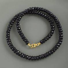 "Gemstone : Genuine Black Spinel Beaded  Handmade  Necklace Gemstone Color : Black Gemstone Size : 7MM Approx. Gemstone Shape : Rondelle Gemstone Finish : Faceted Stone Beads : 45CM Silver Lock : 10MM Total Length Of Necklace-47CM Can be Personalized : Yes Carat Weight : Approx. 200 carat Materials : 925 Sterling Silver Plating : Yellow Gold Plating, Rose Gold ,Silver Plating All of my jewelry is designed and handcrafted by me. I love to experiment with many different designs and although I may make similar designs more than once, each piece of jewelry is truly one of a kind due to variations between gemstones and within my own craft work. All my jewelry is carefully packed So it ready for gift giving, whether it is a gift for you or someone special. Treatment : 100% Natural Free Customiza Black Spinel Necklace, Spinel Gemstone, Black Spinel, Layering, Minimalist Jewelry, Beaded Chain, Gemstone Colors, Silver Beads, Layered Necklaces