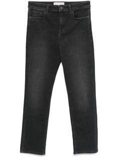 black cotton blend washed denim front button and zip fastening mid-rise classic five pockets slim cut tapered leg Yoko London, Tapered Jeans, Washed Denim, Exclusive Fashion, Ski Wear, Jeans Black, Top Shoes, Slim Fit Jeans, Denim Wash