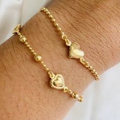 Gold Ball Bracelet, Heart Bracelet, Gold Filled Ball Bracelet, Chain Bracelet, Gold Beaded Bracelet, Anniversary Gift, Mothers Day Gift by HouseGoldJewelry on Etsy Gold Heart Bracelet With Round Handmade Beads, Gold Beaded Heart-shaped Bracelets, Gold Beaded Heart Shaped Bracelets, Heart Shaped Beaded Gold Bracelets, Gold Heart-shaped Beaded Bracelets, Heart-shaped Gold Beaded Bracelets, Dainty Beaded Bracelets With Heart Charm For Friendship, Dainty Heart Bracelet With Round Beads For Friendship, Mother's Day Heart Beads Bracelets