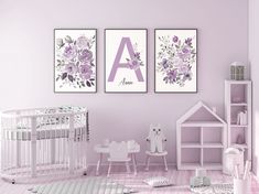 Nursery Lilac, Purple Floral Nursery, Lilac Nursery, Purple Nursery Decor, Lavender Nursery, Flowers Name, Girls Nursery Floral, Purple Nursery