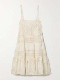 ZIMMERMANN Halliday cotton-voile and lace mini dress Tiered Mini Skirt, Dress Aesthetic, Cotton Voile, Cream Dress, White Maxi Dresses, Lace Mini Dress, Striped Linen, Net A Porter, Cotton Dresses