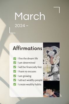 a poster with the words affirmations written in white on it and images of women