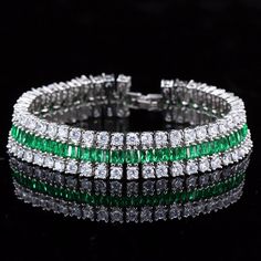 Silver Bracelet "Triplet"-Jewelry-Pisani Maura-Green-18 CM-Pisani Maura Big Bangles, Wedding Bride Jewelry, Emerald Bracelet, Gemstone Bangle, Trendy Bracelets, Wide Bracelet, Wedding Bridal Jewellery, Bridal Bracelet, Watch Chain