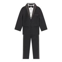 Game, Set, and Match. Our four-piece tuxedo set will stop your 'wedding outfit' search cold in its tracks. Your little guy is all set. Now you can worry about the important things in life... your hair and dress :) Winter Tuxedo Three-piece Suit, Black Tuxedo Set For Winter, Black Tuxedo Set For Black Tie Occasion, Black Tuxedo Set For Black Tie Event, Winter Black Tie Tuxedo Suits, Tailored Formal Winter Sets, Ring Bearer Black Suit, Ring Bearer Suit Black, Ring Bearer Tuxedo Black