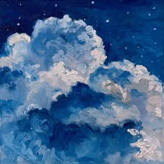 an oil painting of clouds in the night sky