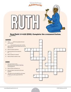 a crossword puzzle with the words ruth on it and an image of a woman kneeling down