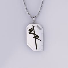 Edgerunner Chip Pendant Silver Rectangular Tarnish-resistant Jewelry, Modern Etched Gold Jewelry, Silver Symbolic Rectangular Jewelry, Symbolic White Gold Stainless Steel Jewelry, Rectangular White Jewelry With Polished Finish, White Rectangular Jewelry With Polished Finish, Engraved White Gold Stainless Steel Jewelry, Symbolic White Gold Jewelry With Box Chain, White Stainless Steel Pendant Jewelry