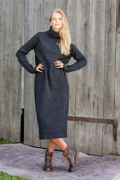 - Thick, long saddle raglan dress. - Ribbed hem. - Wide, ribbed turtleneck collar. - Long sleeves with wide ribbed cuffs and thumbholes. - Oversized fit. Garment is knitted from 100% pure new wool on manual knitting machine. Seams are sewn with sewing machine and hand crafted to give the best quality. Garment is washed and ironed - ready to wear. Sizing: Model is 180 cm/5'9 tall and wears size M. Ready garment sizes: Note: Since all of our garments are hand made and custom made for you, there co Long Wool Dress, Roll Neck Jumper Dress, High Neck Sweater Dress, Dress Casual Long, High Neck Midi Dress, Sweater Dress Casual, Turtleneck Dress, Turtle Neck Jumper, Roll Neck Jumpers