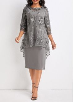 #longsleeve #roundneck #stylish #shiny #modern #casual #party #stylishdress #partydress #short #grey #lace #twopiece Loose Midi Dress, Evening Gown Dresses, Vestido Plus Size, فستان سهرة, Women's Evening Dresses, Elegant Dresses For Women, Midi Dress Party, Linnet, Slim Fit Dresses