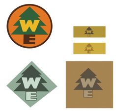 four different logos designed to look like trees and the words we are ew on them