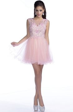 Short V-neck Organza Dress With Sequins - Dorris Wedding Sleeveless Tulle Mini Dress For Prom Season, Sleeveless Tulle Mini Dress With Fitted Bodice, Pink Sleeveless Dress With Sheer Bodice, Pink Homecoming Dress With Illusion Neckline, Sleeveless Dress With Illusion Neckline And Fitted Bodice, Sleeveless Mini Dress With Sheer Bodice For Spring, Sleeveless Mini Dress With Sheer Bodice For Prom, Sleeveless Dress With Sheer Bodice For Homecoming, Sleeveless Sheer Bodice Dress For Homecoming