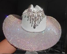 Rhinestone Crown Fringe. Cowgirl Hat. Western Wedding. - Etsy Silver Party Hat With Bling, White Party Hat With Rhinestones, Fringe Cowgirl Hat, Space Costume, Bridesmaids Outfits, Space Costumes, Hat Western, Wedding Country, Edm Festival