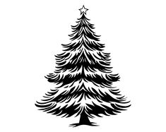 a black and white drawing of a christmas tree